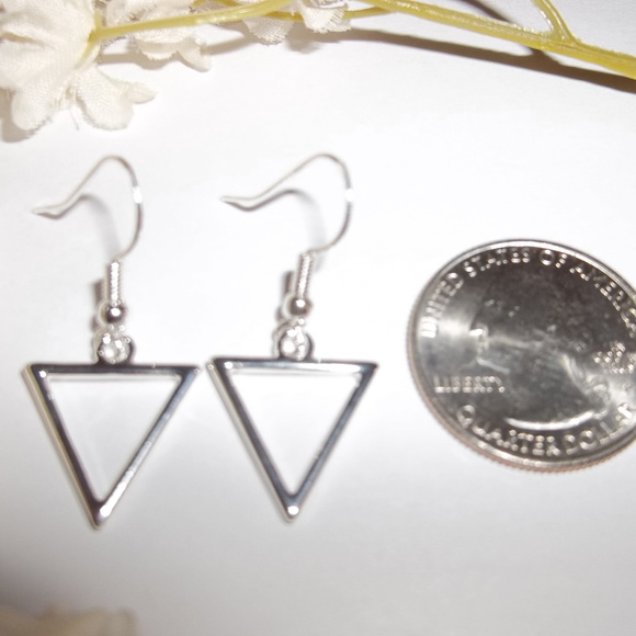 Earrings Silver Minimalist Geometrical Hoop Triangle Triangular Simple Set 3639 - Picture 2 of 7